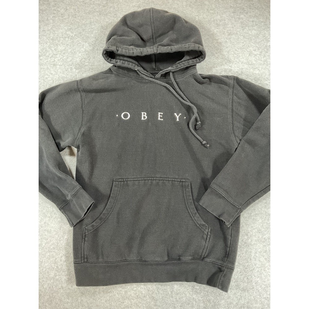 Obey Worldwide Mens Small Faded Black Pullover Hoodie Streetwear 2700